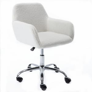 White Wool Fabric Height Adjustable Swivel Fluffy Fuzzy Comfortable Makeup Task Chair with Non-Adjustable Arms