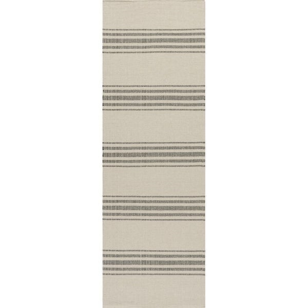 RUGS USA Bergamot Striped Cotton Beige 3 ft. x 8 ft. Runner Rug