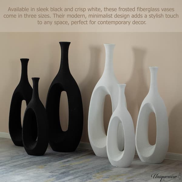 Uniquewise Set of 3 Frosted Black Fiberglass Tall Floor Vase