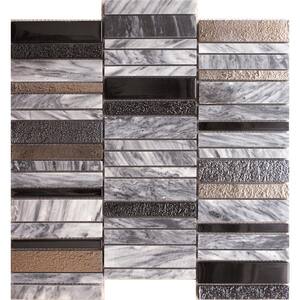 Blue 11.8 in. x 11.8 in. Polished and Textured Marble and Glass Mosaic Tile (4.83 sq. ft./Case)