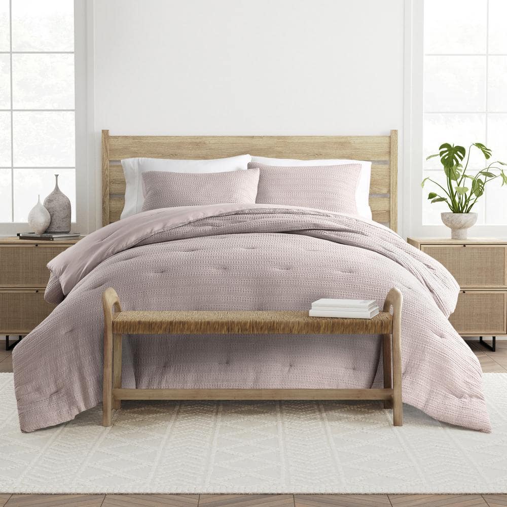 Becky Cameron Waffle Textured 3-Piece All Season Polyester Down-Alternative Twin Comforter Set in Mauve