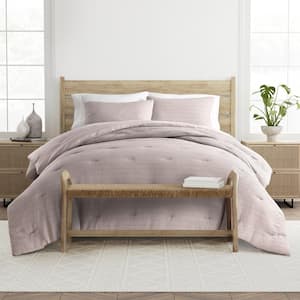 Waffle Textured 3-Piece All Season Polyester Down-Alternative Twin Comforter Set in Mauve