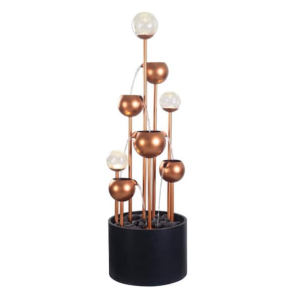 Outdoor Metal Fountain with Glass Ball Accent and Warm White LED Lights