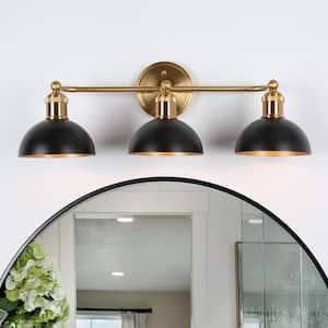 Modern 3-Light Black Bathroom Vanity Light, 22.5 in. Bowl Shape Bath Lighting Brass Gold Wall Sconce