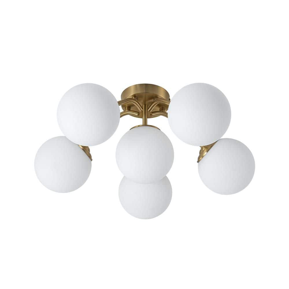 Ceder 6-Light 21.7 in. W Globe Sputnik Satin Brass Semi-Flush Mount Low Profile with Opal Glass for Living Room Bedrrom price history on PriceWatchPro