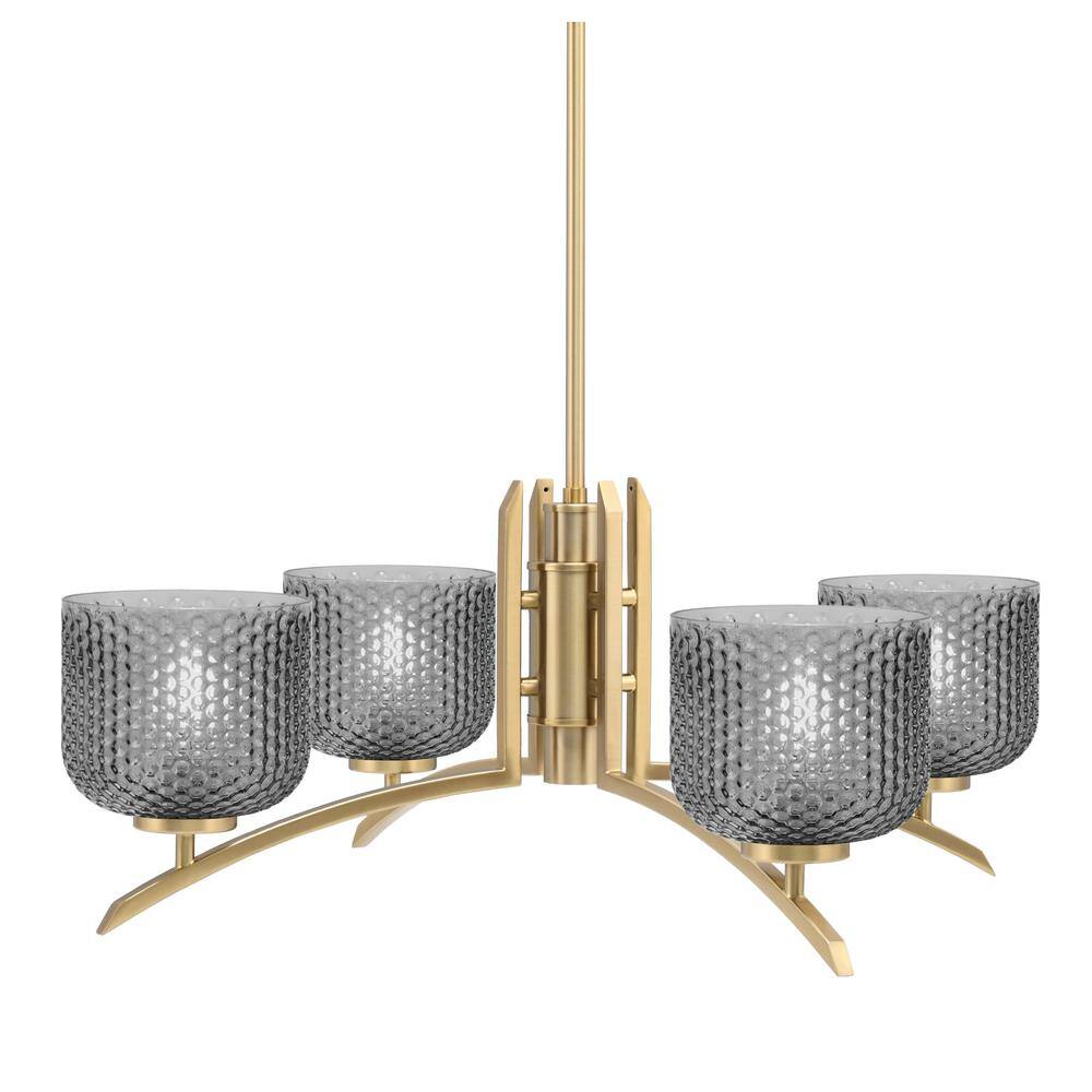 Siena 27.5 in. 4-Light New Age Brass Chandelier with 6 in. Smoke Textured G
