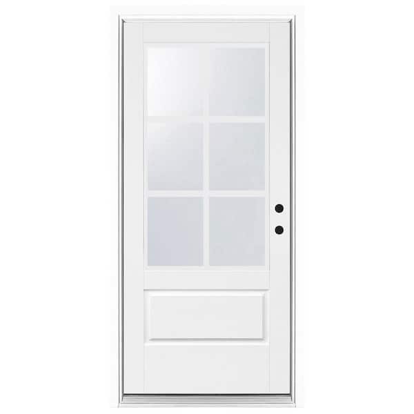 MP Doors 36 in. x 80 in. 3/4 Lite Left-Hand Inswing 6 lite SDL LoE Glass Finished White Fiberglass Prehung Front Door