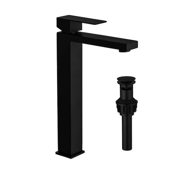 Single Handle Single Bathroom Sink Faucet with Overflow Pop Up Drain in Black (1-Pack)