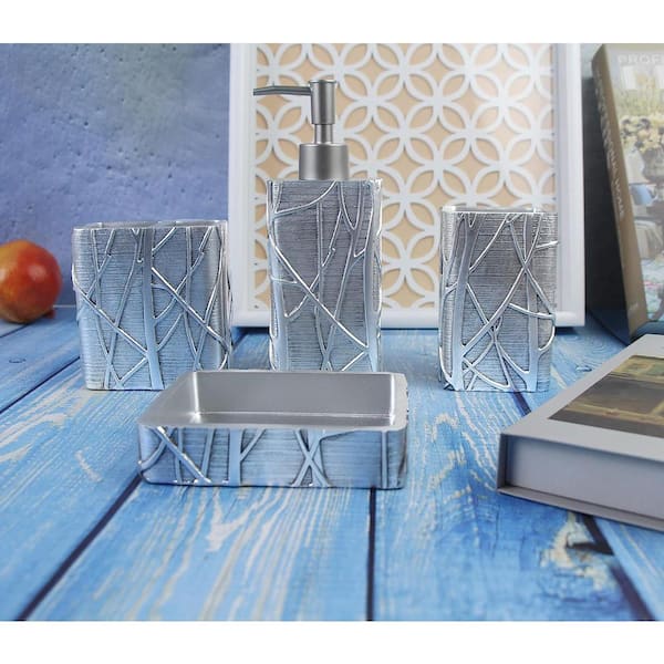 Bathroom Accessories Set 4-Pieces Resin Gift Set Apartment Necessities  Silver