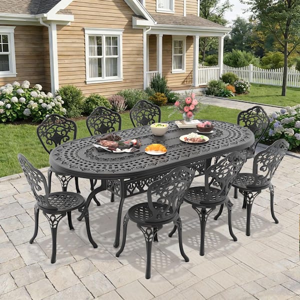 9 piece patio set with umbrella Pieces Dining 1.9 Inch Hole and Seat Cushions 8 chairs 9 Piece Patio Dining Set