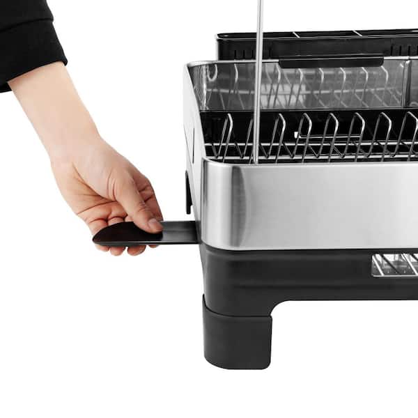 happimess Compact 17.25 Fingerprint-Proof Stainless Steel Dish Drying Rack  With Wine Glass Holder, Stainless Steel/Black