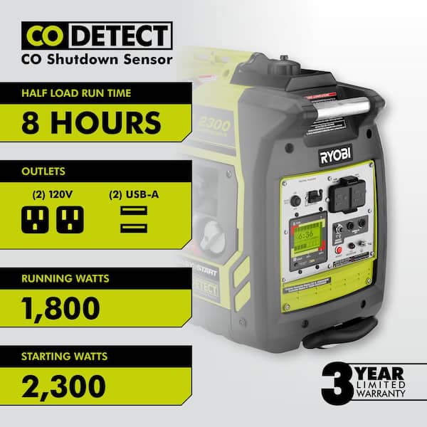 (2) 2,300-Watt Recoil Start Bluetooth Gasoline Powered Digital Inverter Generator w/CO Shutdown Sensor and Parallel Kit