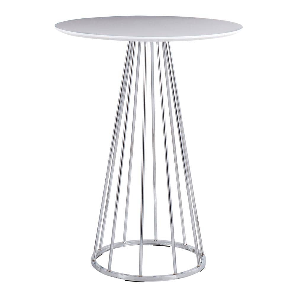 Lumisource Canary 27 in. Round White Wood & Chrome Counter Table (Seats ...