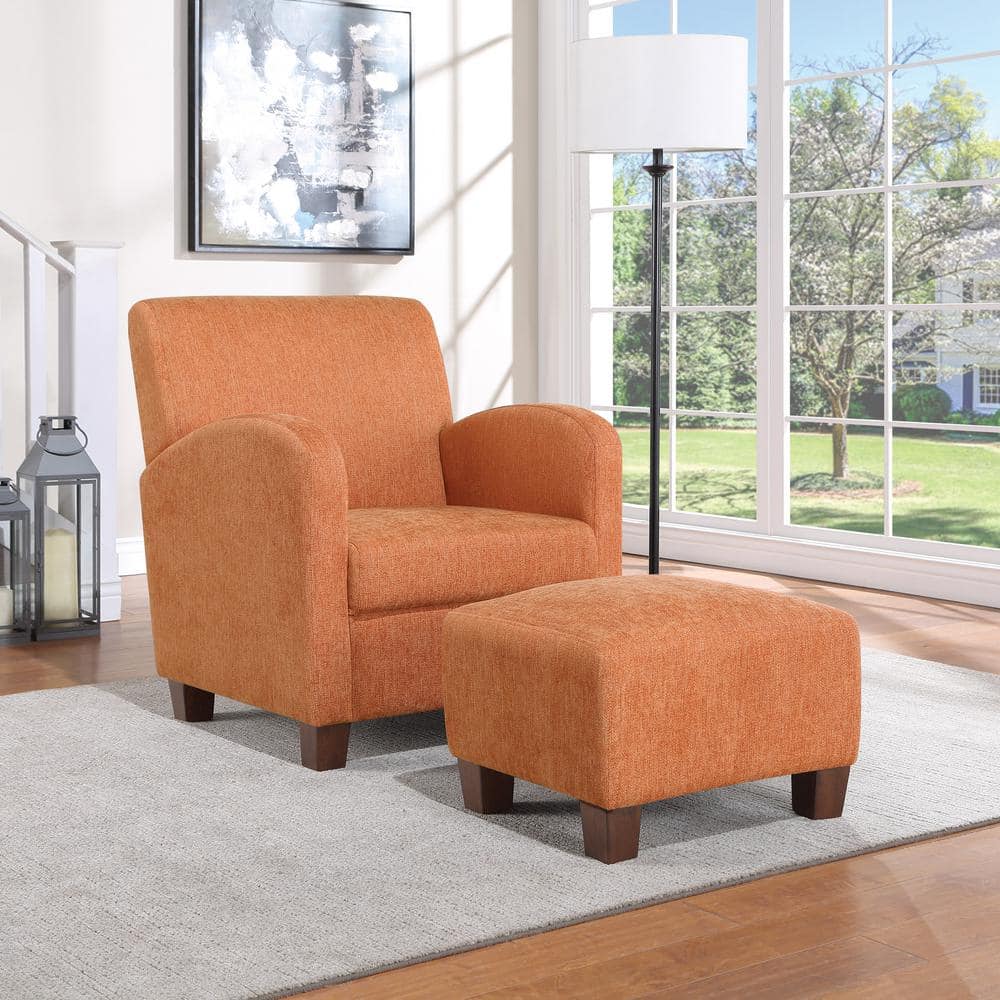 Aiden Orange Faux Leather Recliner Chair with Wood Accents