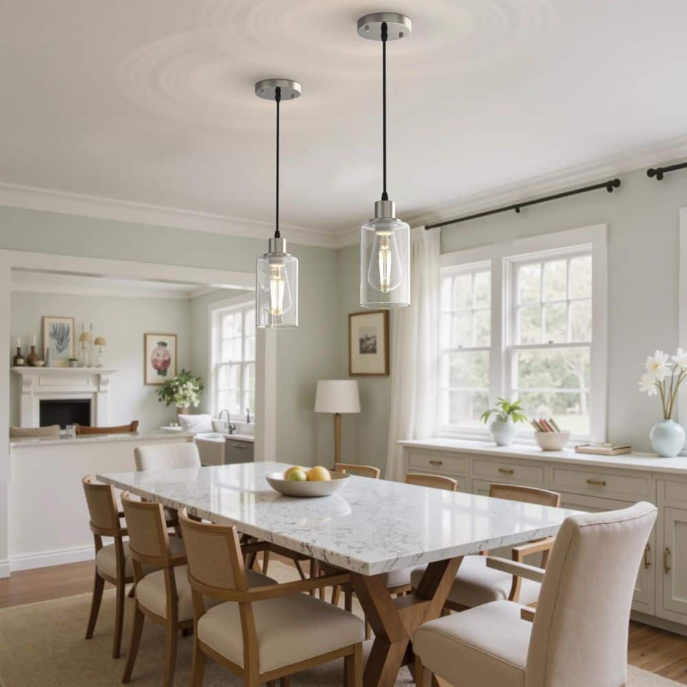 Emeritpro 1 Light Nickel Pendant Light with Clear Glass Shade for