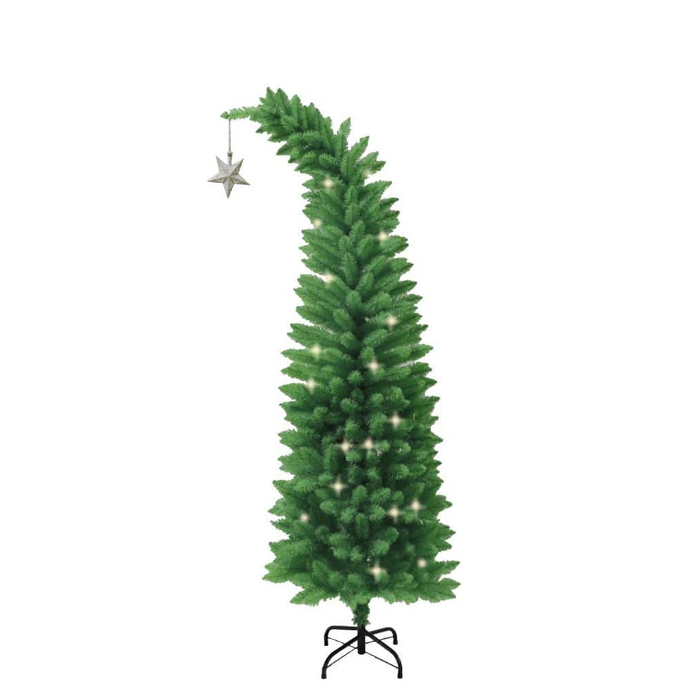VEIKOUS 6 ft. 400L LED Slim Whimsical Bent Top Prelit Artificial ...