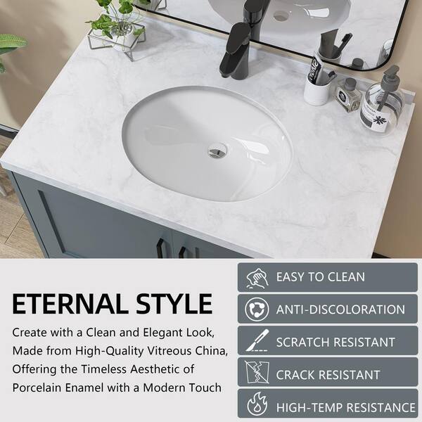 Zeafive 19 in. Undermount Bathroom Sink in White Oval U
