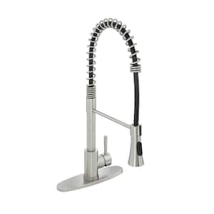 Single-Handle Spring Standard Kitchen Faucet with Dual Function Sprayhead and Deckplate Included in Brushed Nickel