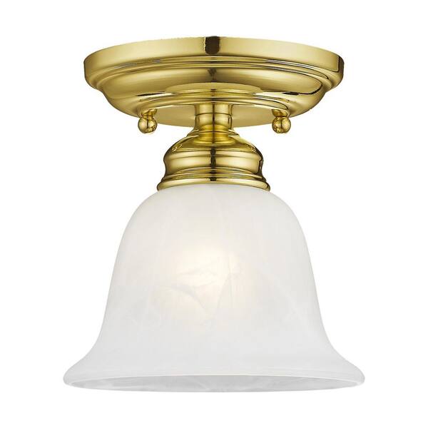 10.8 in. 1-Light Modern Industrial Brass Flush Mount Ceiling Light with Opal Fish Scale Glass