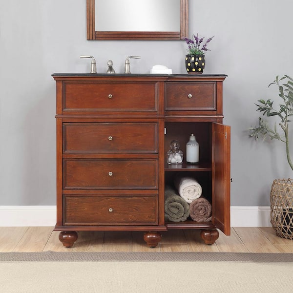 Hampton Harbor 36 in. W x 22 in. D x 35 in. H Single Sink Freestanding Bath Vanity in Sequoia with Black Granite Top