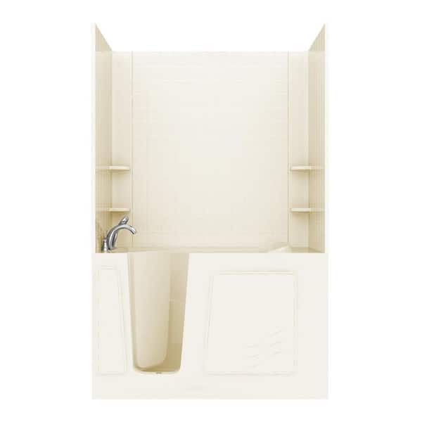 Universal Tubs Rampart 5 ft. Walk-in Whirlpool and Air Bathtub with 4 in. Tile Easy Up Adhesive Wall Surround in Biscuit