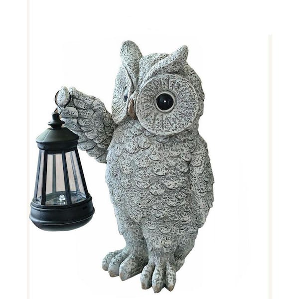 Grey Owl Solar Light Garden Statue-Outdoor Decor, Christmas