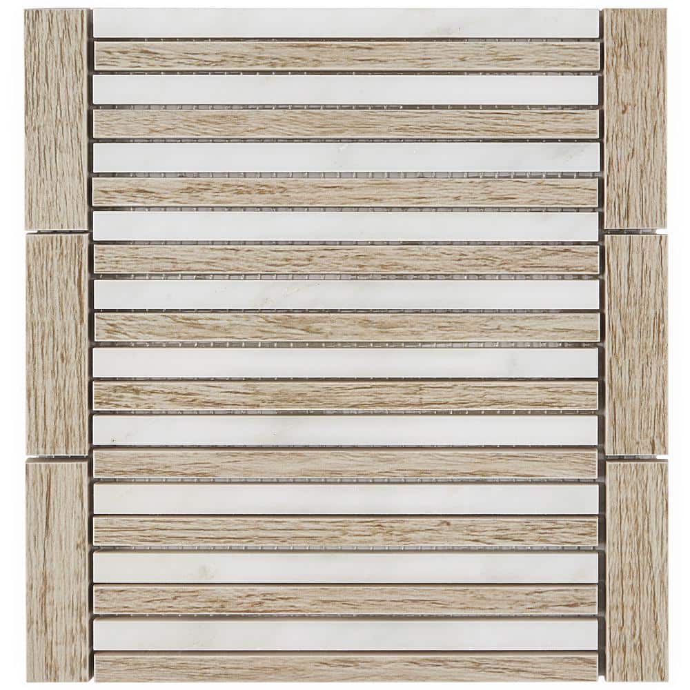 Florey Linear 7.87 in. x 8.31 in. Polished Marble Floor and Wall Mosaic Tile