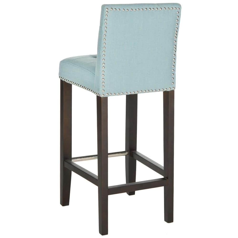 Sky Blue Transitional Bar Stool with Espresso Birch Wood Legs