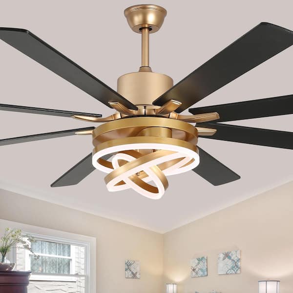Maya 72 in.Indoor French Gold DIY Shape Dimmable Modern Ceiling Fan with LED Light, Reversible 6-Speed Ceiling w/ Remote