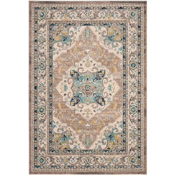 SAFAVIEH Phoenix Ivory/Gray 4 ft. x 6 ft. Border Area Rug