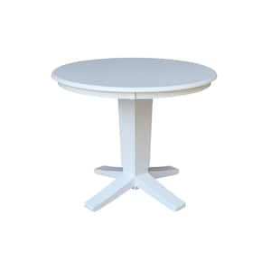 Aria White Solid Wood 36 in. Round Pedestal Dining Table, seats 4