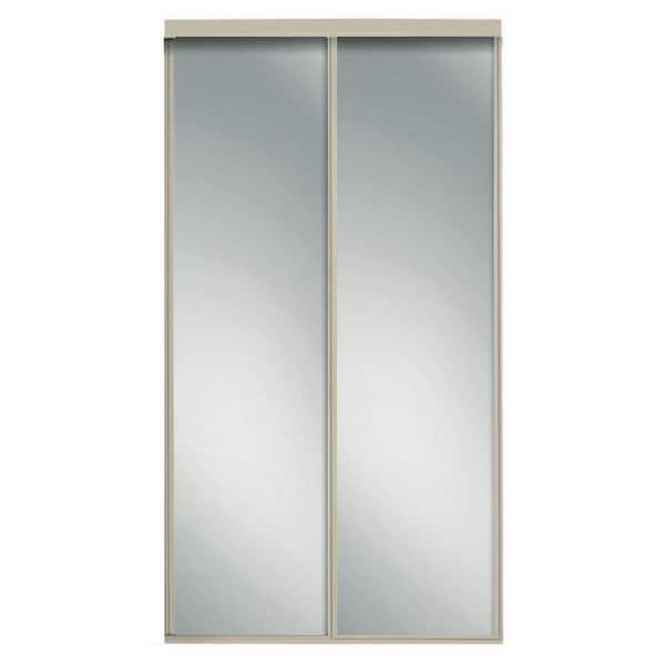 Contractors Wardrobe 48 in. x 81 in. Concord Brushed Nickel Aluminum Frame Mirrored Interior Sliding Closet Door