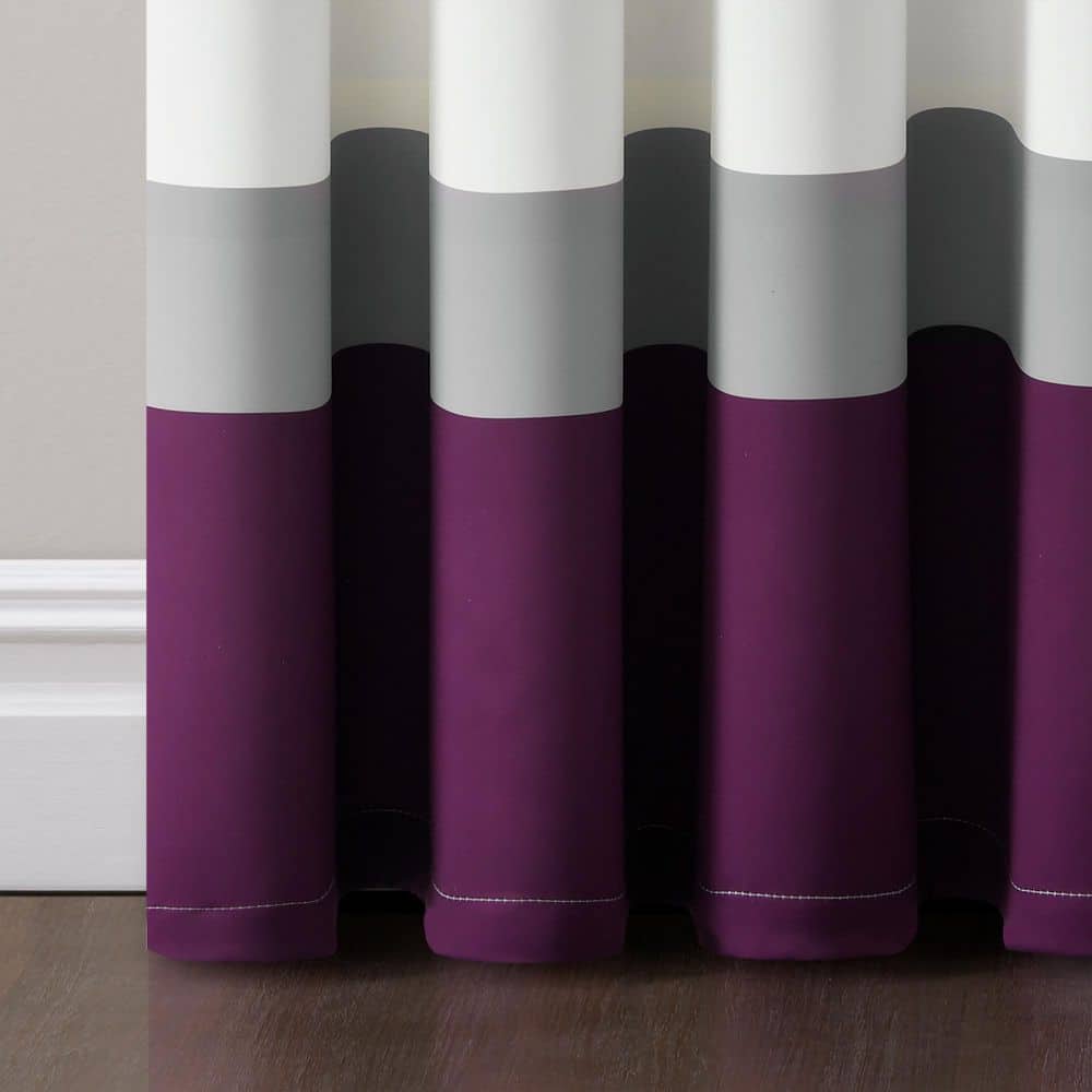 Alexander Color Block Purple and Gray Blackout Window Panels 52"W x 84"L