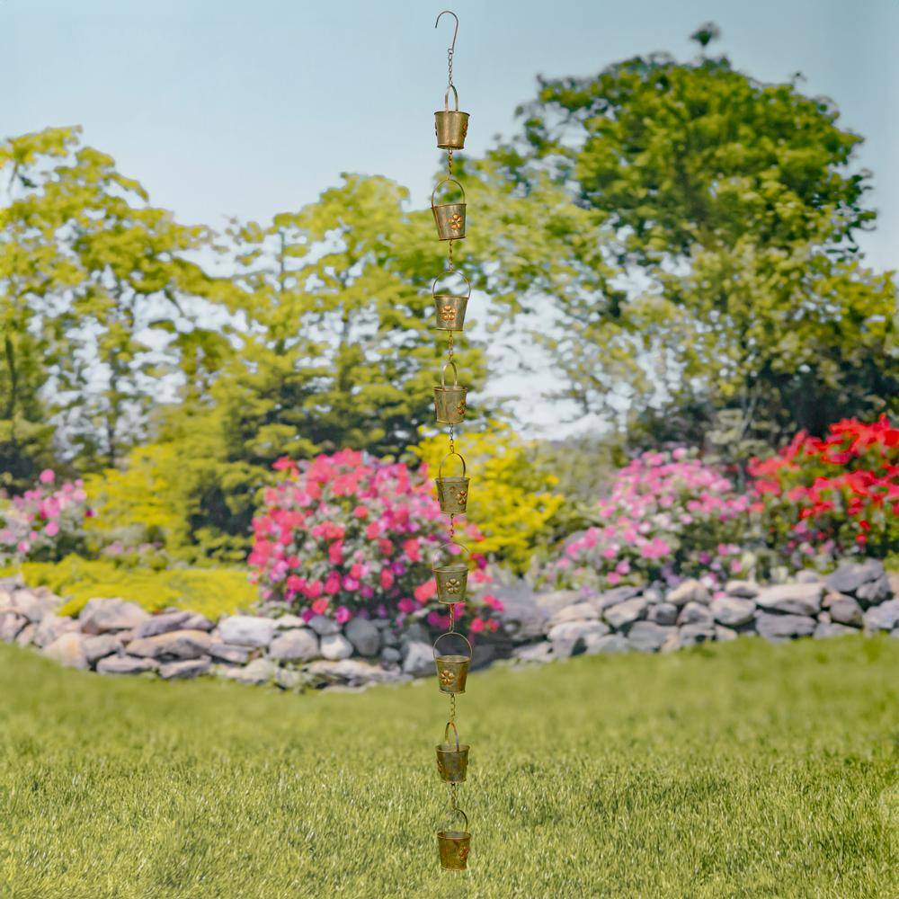 78 in. Antique Copper Iron Bucket Rain Chain