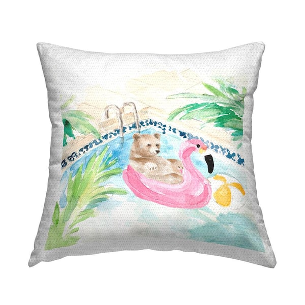 Stupell Industries Bear Swimming Pool Summertime Multi-Color Square Outdoor Throw Pillow