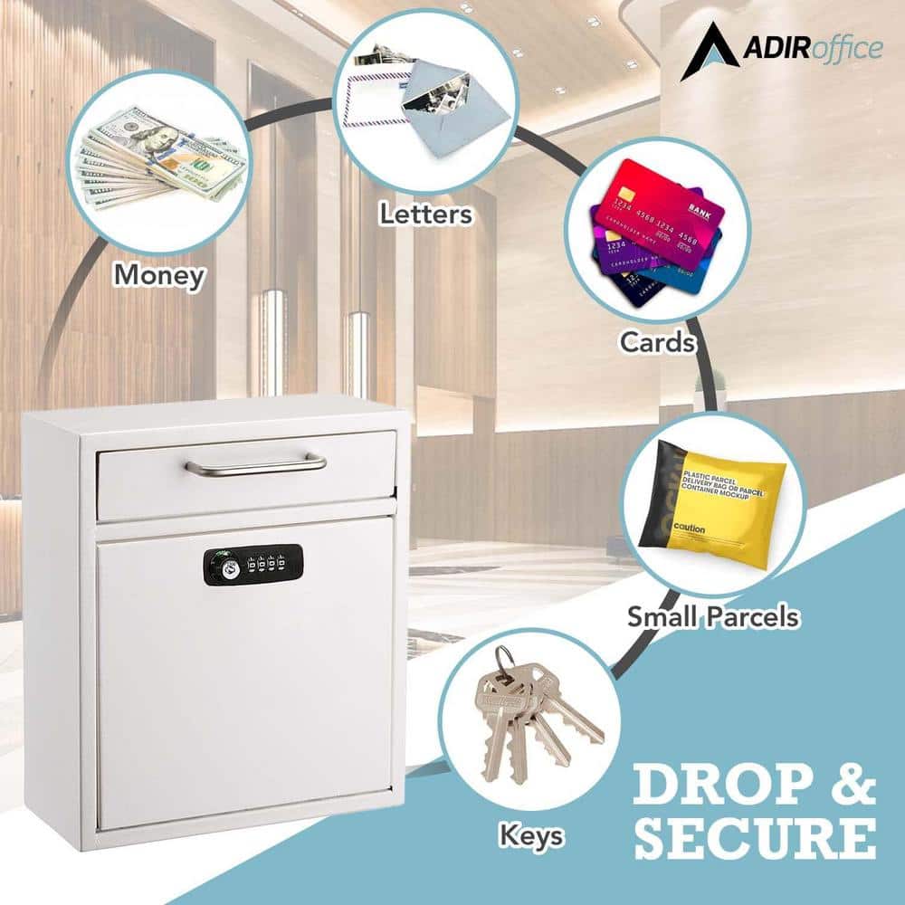 Large White Steel Wall Mount Secure Mailbox with Combination Lock