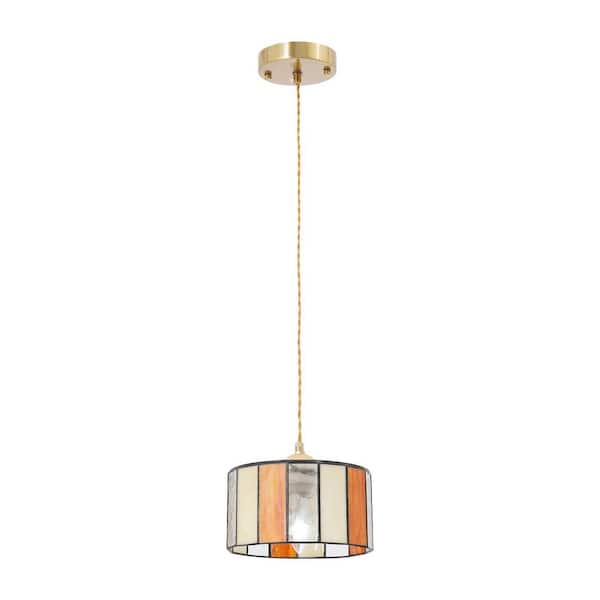 1-Light Gold Vintage Creative Style Pendant Light with Multicolored Glass Shade and Adjsutable Height, No Bulbs Included