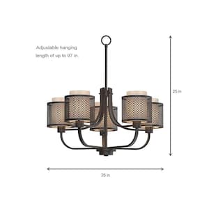 Summit Collection 5-Light Bronze Mesh Chandelier with Inner Cream Fabric Shade