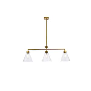 Home Living 40-Watt 3-Light Brass Pendant Light with Glass Shade, No Bulbs Included