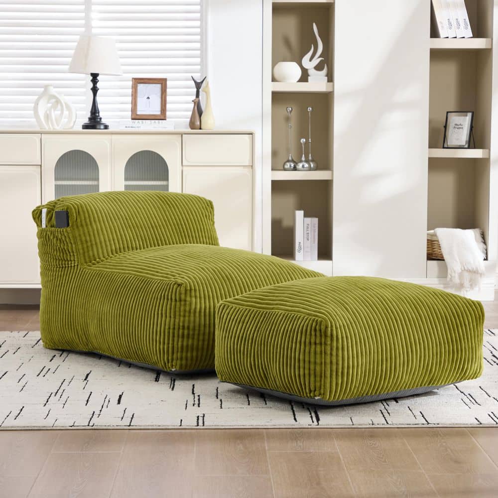 Chloe Olive Green Corduroy Bean Bag Chair with Ottoman and Storage Pocket Memory Foam price history on PriceWatchPro