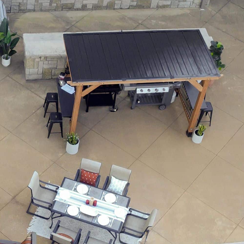 Saxony XL Cedar and Black Steel Grill Gazebo