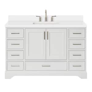 Stafford 55 in. W x 22 in. D x 36 in. H Single Sink Freestanding Bath Vanity in White with Pure White Quartz Top