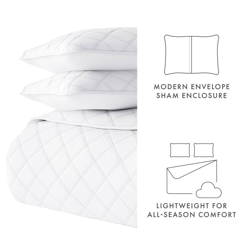 White Full Microfiber Reversible Quilt Set with Shams