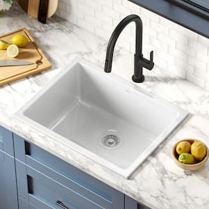 Turino White Fireclay 23.88 in. Single Bowl Drop-In/Undermount Kitchen Sink