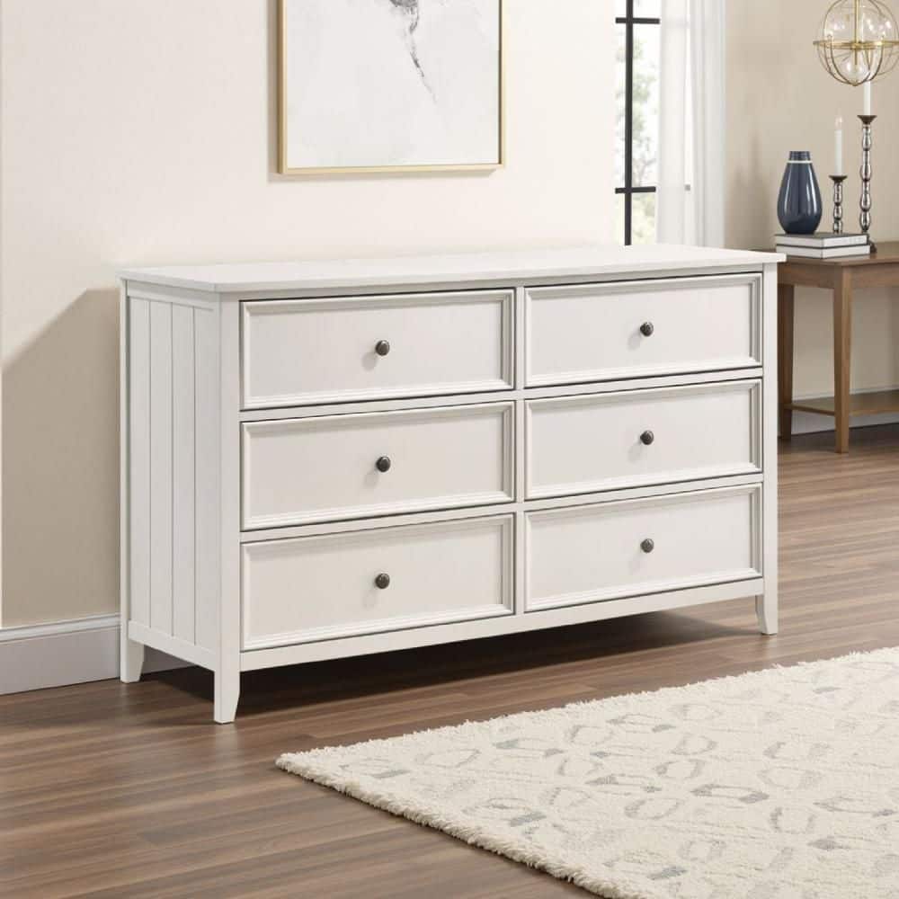 Benjara White 6-Drawers 18 in. Wide Chest of Drawers BM336321