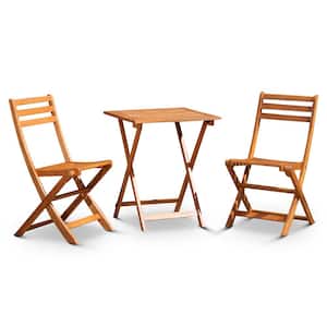 3-Pieces Natural Oil Wood Outdoor Bistro Set, with Patio Bistro Square Table and Chairs Set, for Backyard, Garden