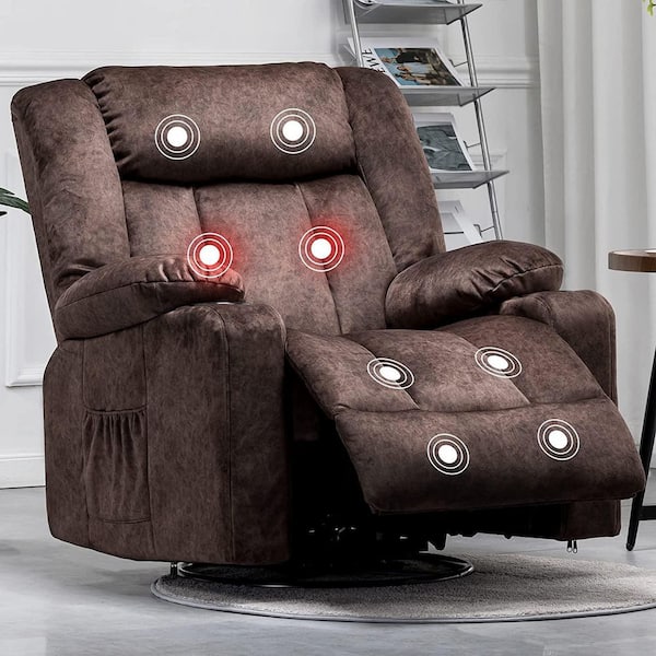 COMHOMA Swivel Rocker Recliner Chair PU Leather Rocking Sofa with Heated  Massage, Brown 