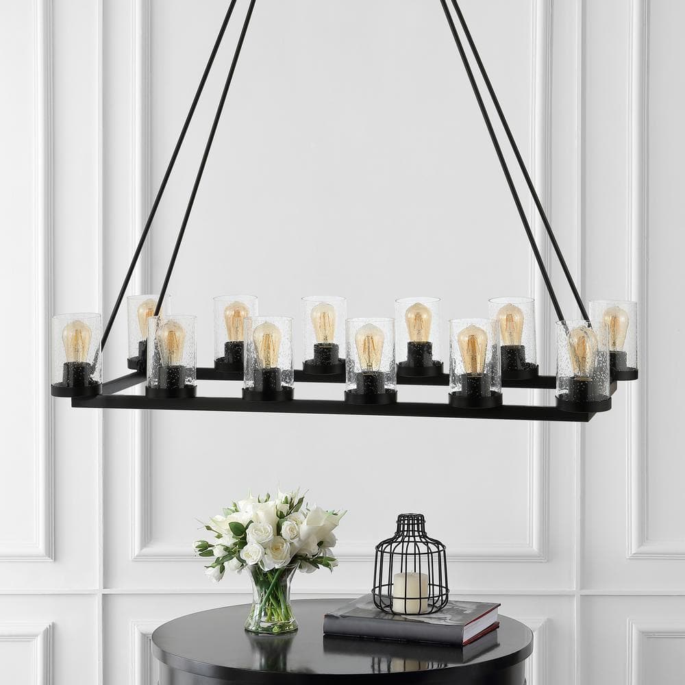 Athos 45.5" 12-Light Black Iron Rustic Farmhouse Chandelier