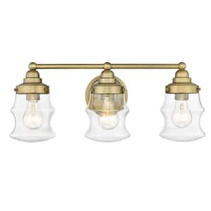 Keal 22 in. 3-Light Antique Brass Vanity Light with Clear Glass