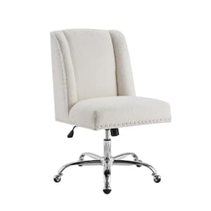 Alex Cream Sherpa Fabric Adjustable Height Swivel Office Desk Task Chair in Chrome with Wheels